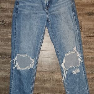 American Eagle Outfitters Ripped Blue Boyfriend Jeans Long Size 2